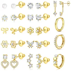 GANIA 14 unique hypoallergenic earrings, one piece per style. Crafted from medical-grade stainless steel, great for sensitive ears. Features tiny studs & cartilage earrings to mix and match for different looks.