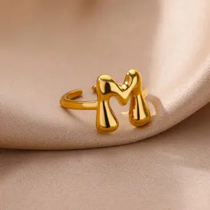 [Limited time event] Fashionable and simple 26 brother letters cute bubble ring ring finger adjustable letter ring