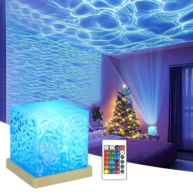 16 Color Changing Ocean Wave RGB Aurora Light Cube - LED Ambient Light Aurora Projector Lamp USB Powered Water Projector with Remote for Bedroom, Living Room Decor, Parties, Bars & Game Rooms, Ambient Led Lighting, Led Decoration