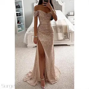 Women's Sparkling Sequin Maxi  with Thigh Slit for Red Carpet Events, Stretchy Bodycon Silhouette & Adjustable Straps (Glamorous Evening Gala Style) smother of  the bride  gown vestido s para lama made l novio spring  prom dress