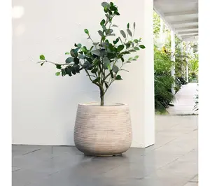 LuxenHome Distressed Tan MgO 15" H Tapered Round Planter