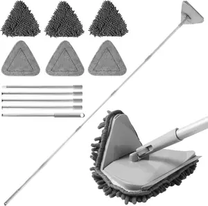Wall Cleaner Mop with 82 Inches Long Handle, Baseboard Cleaner Tool Duster with Squeegee, Ceiling Cleaning Tool with 6 Replacement Pads for Painted Walls, Window, Floor