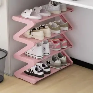 4-Layer Z Shaped Shoe Rack, Stackable Easy-to-Assemble Shoe Storage Organizer for Home, Dorm & School,Space Saving Stackable Shoe Organizer for Living Room & DormGift