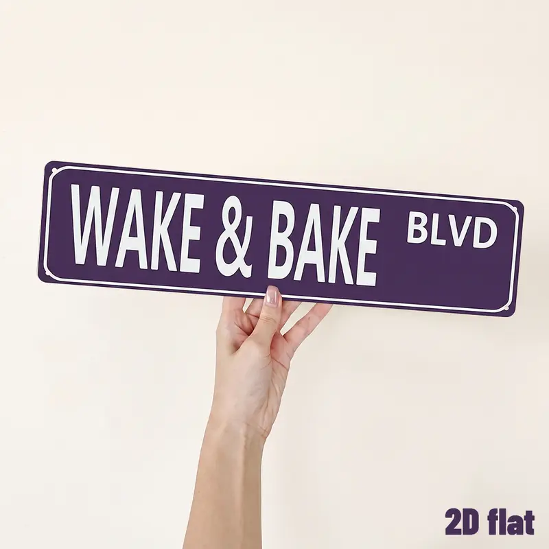 Wake & Bake Blvd Lightweight Metal Tin Sign (16x4 in) - Funny Vintage Weed Marijuana Print Signage, Wall Decor, Room Accessory, Kitchen Decor, Home Decoration, Indoor/Outdoor Bar Gift | summervibes