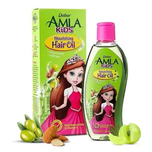 Dabur Amla Kids Nourishing Hair Oil for Long Strong & Soft Hair - 100% Natural Formula with Olive & Almond Enriched with Oil & Vitamin E for Beautiful Haircare