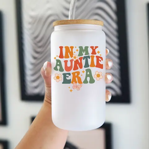 My Auntie Era 40oz Glass Tumbler with Handle, Bamboo Lid & Straw