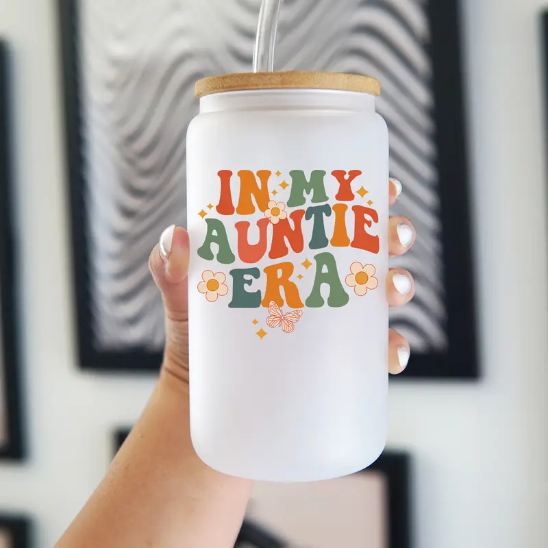 My Auntie Era 40oz Glass Tumbler with Handle, Bamboo Lid & Straw