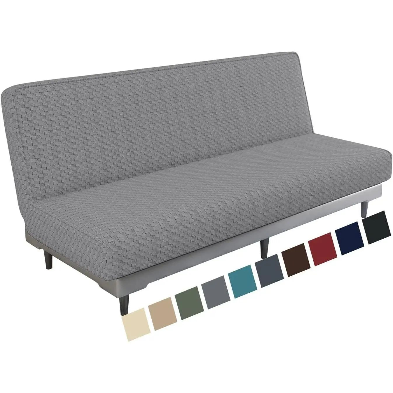 Jacquard Futon Cover Stretch Armless Futon Sofa Cover Soft Futon Slipcover with Elastic Bottom Thick Sofa Bed Furniture Protector Covers, Machine Washable (Light Gray)