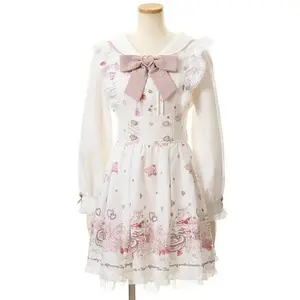 Japanese Lolita Dress Suits Women Long Sleeve Floral Mini Dress Sets Elegant Vintage Fashion High Waist Kawaii Outfits  Chic