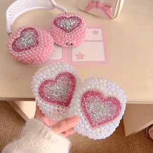 Faux Pearl Decor Heart Shaped Earphone Case, Cute Earphone Protective Cover, Earphone Accessories Compatible with AirPods Max