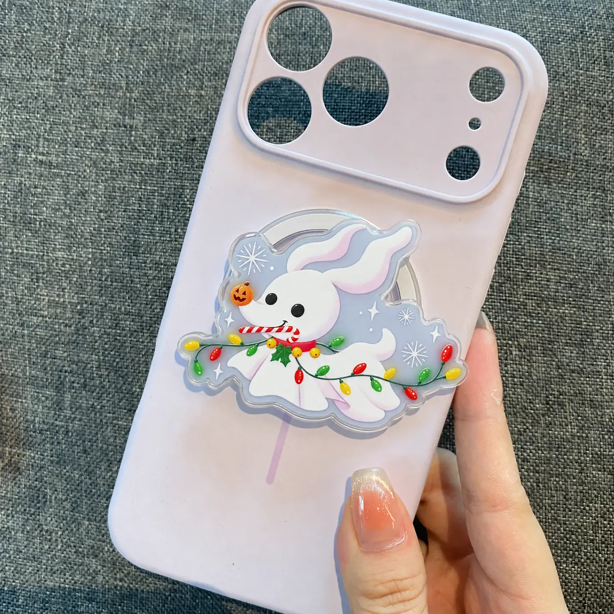 Holiday Ghost Dog Phone Grip, Cute Christmas Puppy Acrylic Phone Holder, Festive Dog Phone Stand, Winter Gift