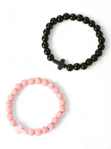 Crackled Stone Stretch Cross Bracelets in Pink or Black One Size Fits All Faux Stone Material Easy Wear Versatile Colors for Playful Outfits