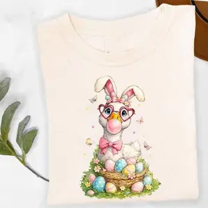 Cute Easter Goose T-Shirt/Sweatshirt/Hoodie, Bunny Ears Goose with Eggs Graphic, Spring Holiday Gift Tee for Women and Men