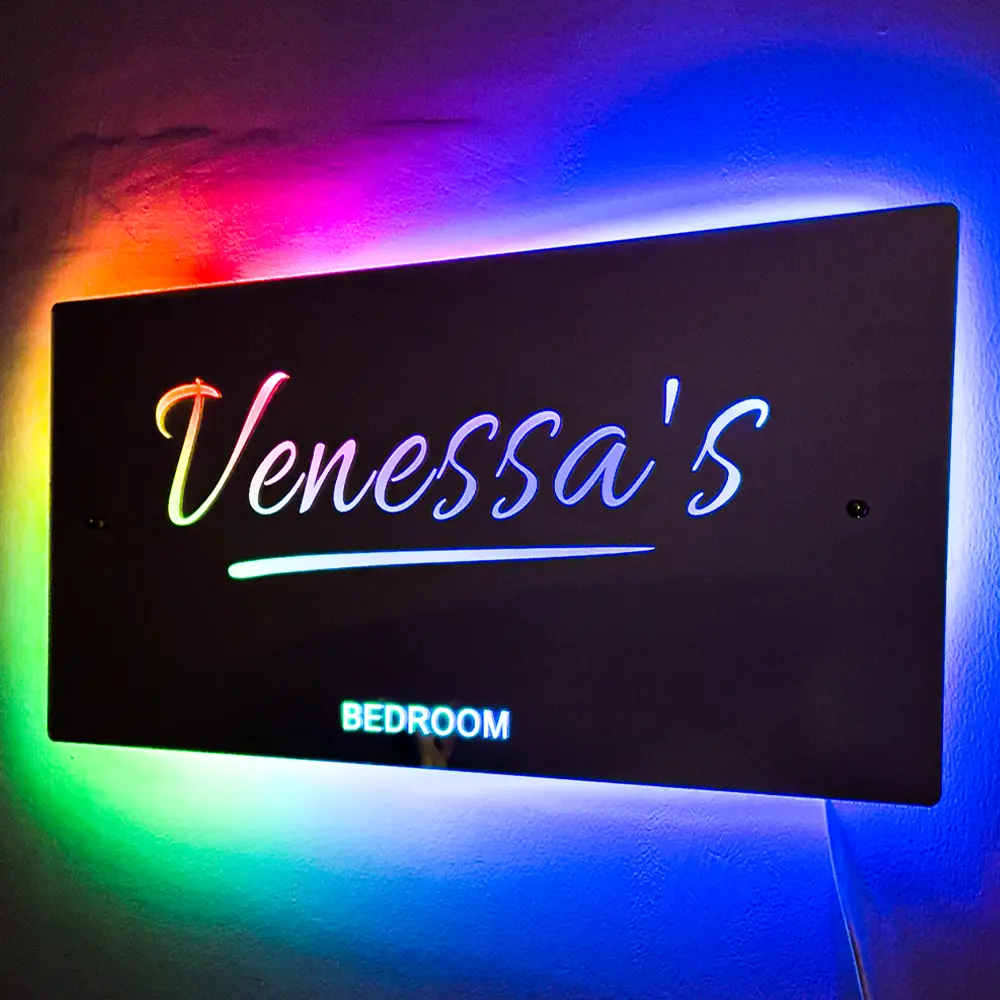 Personalized name LED mirror -light 12 color remote control lighting bedroom living room decoration