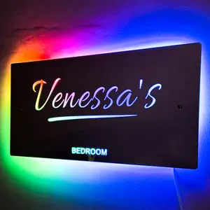 Personalized name LED mirror -light 12 color remote control lighting bedroom living room decoration
