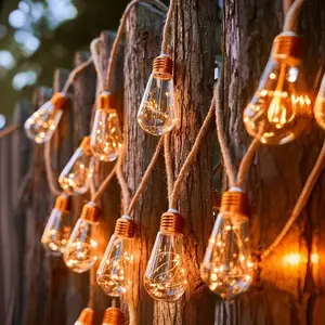 Outdoor Camping Waterproof Hemp Rope String Lights, Solar/USB Dual Use, Copper Wire, Wall, Balcony, Garden, Christmas Decor, Warm