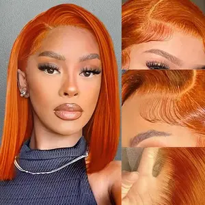 [Clearance Sale] West Kiss Glueless Short Human Hair Wigs Ginger Orange Straight 4x4 Lace Closure Bob Wig Pre Cut Lace Beginner Friendly