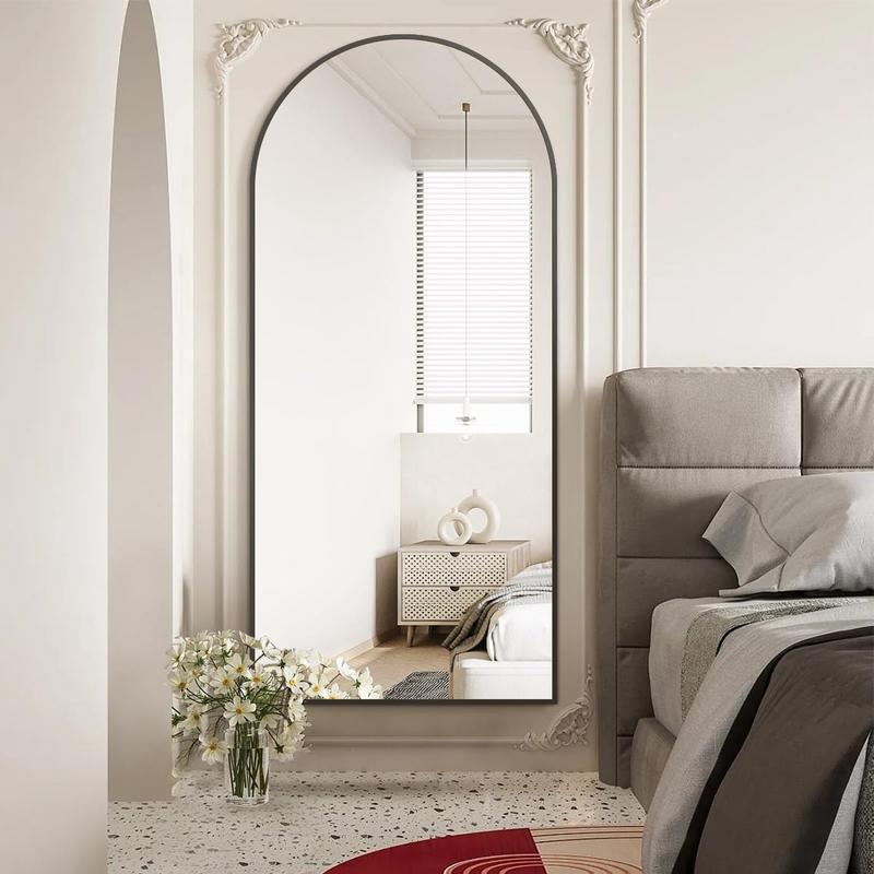 30"x71" Arched Full Length Mirror, Black Large Floor Mirror with Aluminum Alloy Frame Standing Hanging or Leaning Wall-Mounted Full  Mirror for Living Room and Bedroom