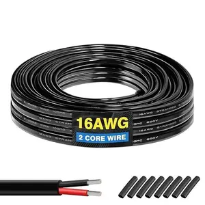 16 Gauge Wire 2 Conductor Oxygen-Free Tinned Copper Electrical Wire 26FT/66FT/100FT 16 AWG Wire Stranded PVC Cord, 12V 24V Low Voltage Flexible 16/2 Cable for Automotive Marine LED Strips Lamps Lighting