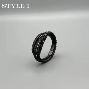Personalized Laser Engraved Leather Bracelet in Stainless Steel