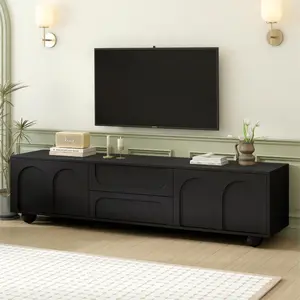 ON-TREND Cream Style TV Stand with Arched Doors & 2 Drawers for TVs Up To 75", Minimalist Media Console with Rebound Device, Entertainment Center with 5 Iron Round Legs for Living Room, Bedroom, Black