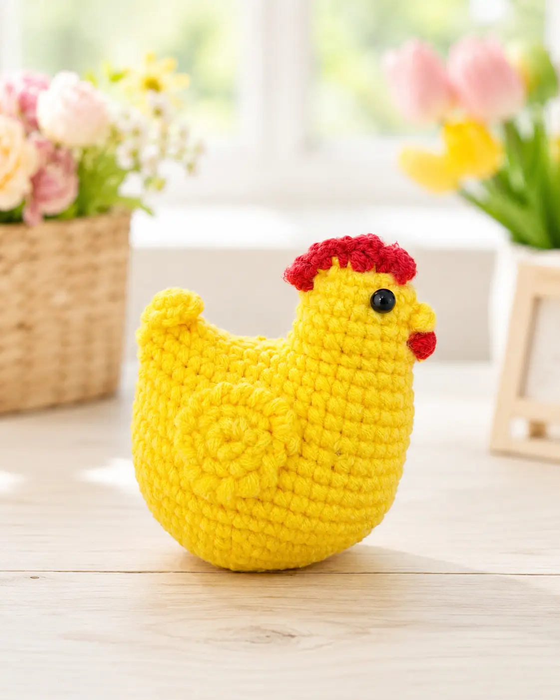 Handmade Yellow Chicken Crochet Doll – Cute Amigurumi Hen Plush with Red Comb, Soft Yarn Farm Animal Toy for Home Decor, Easter Gift, Birthday Gift & Chicken Lovers