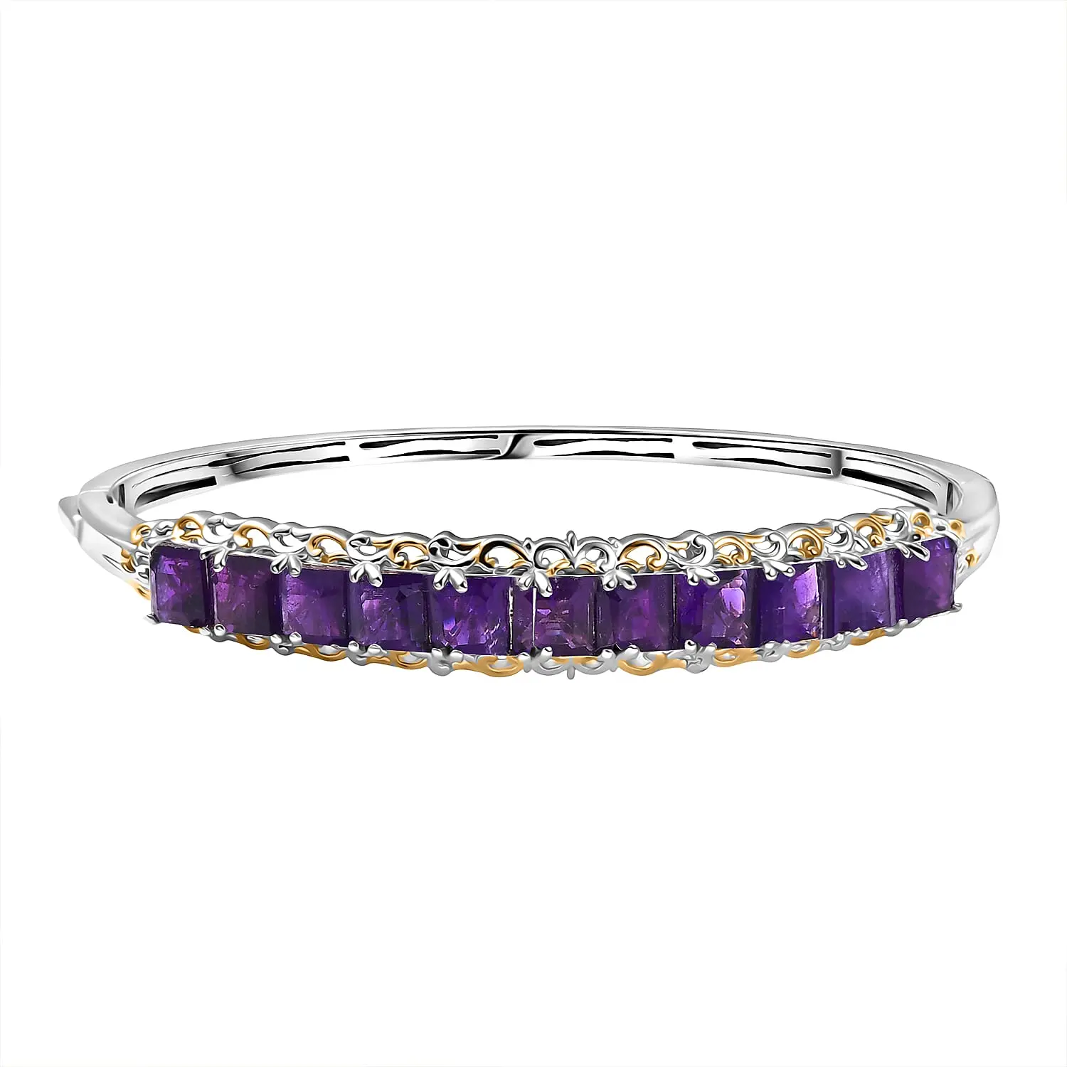 EverTrue African Amethyst Bangle Bracelet in 18K YG Plated and Platinum Bond (7.25 In) 11.90 ctw