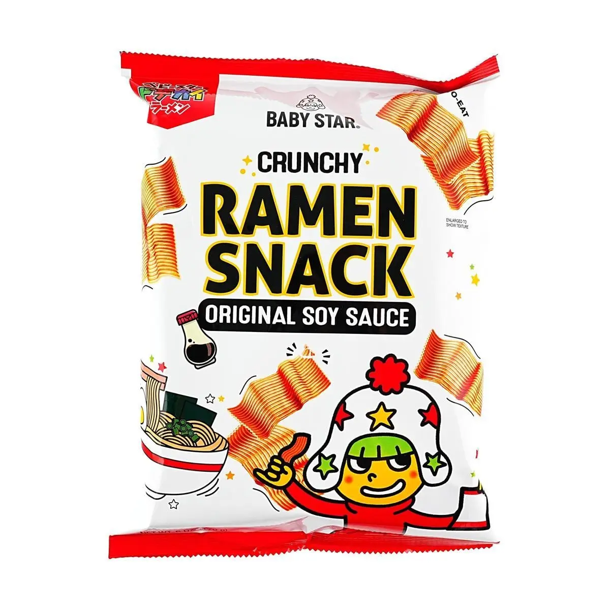 BABYSTAR Ramen Snack Soy Sauce Flavor - Large 170g Bag - Japanese Crispy Noodle Snack