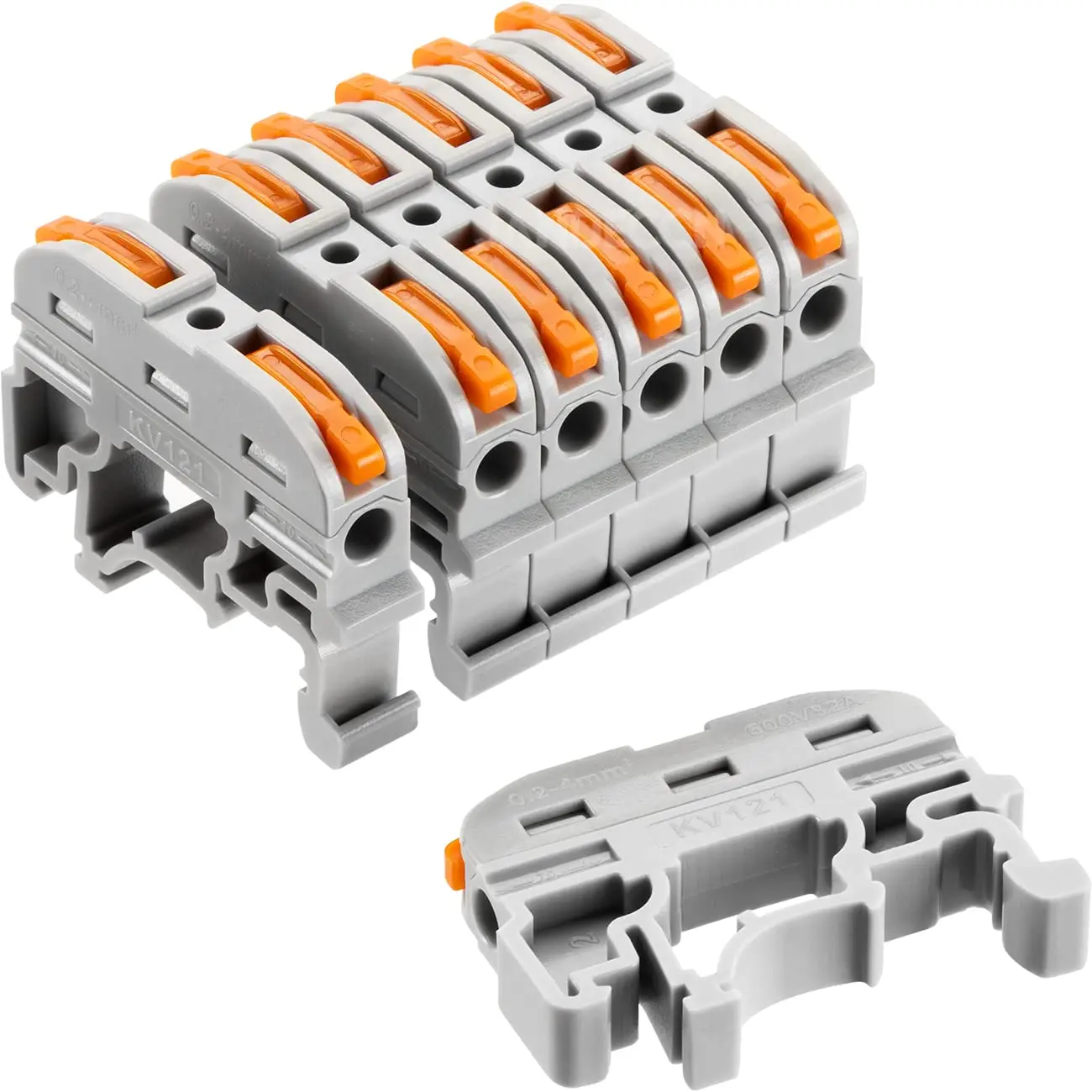 50-Pack DIN Rail Terminal Blocks, Compact Wiring Connectors for 24-12 AWG Wire Conductors