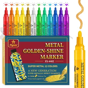Super Metallic Golden Shine Marker,Acrylic Paint Glitter Markers,for Rock Painting, Glass, Wood, Fabric, Black Paper, Cards, Scrapbook, DIY Art Crafts