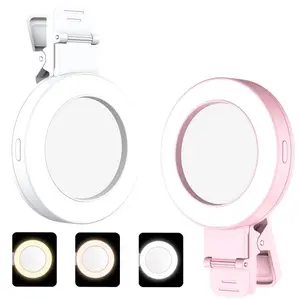 Portable Selfie Ring Light Clip with Mirror, 180° Rotatable Selfie Fill Light Clip, Selfie Accessories for iPhone Android Smartphone Live Streaming Selfie Led Lights