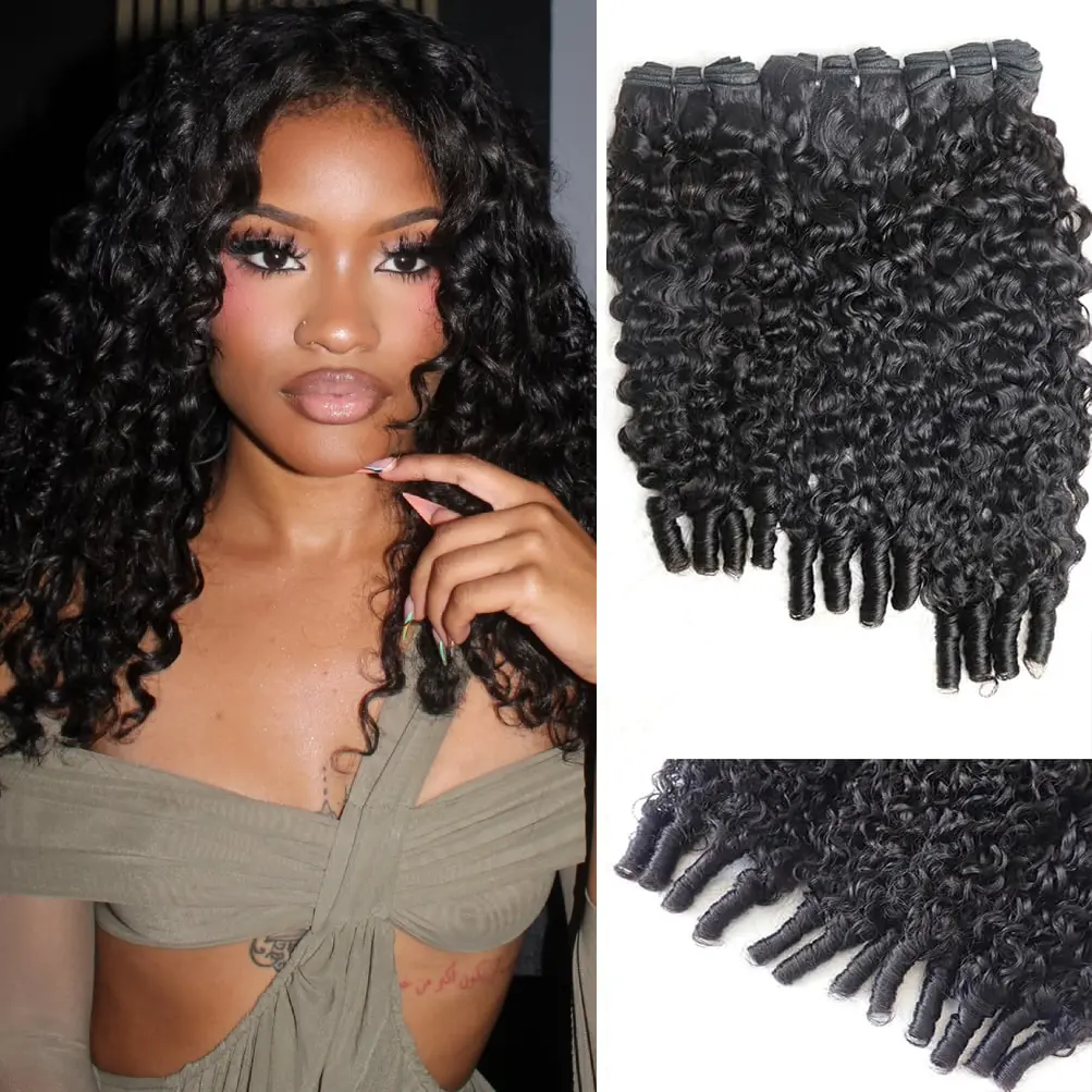 Burmese Curly Bundles Human Hair Wet and Wavy Wave Quick Weave with Spiral Curly End 100% Unprocessed Kinky Curly Human Bundles in Hair Extensions Natural Black