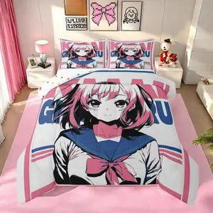 Kawaii Japanese Girl Comforter Set,Cartoon Anime Girl Bedding for Kids Boys Girls,3D Japanese Style Duvet Insert,Sailor Suit Uniform Design Duvet Set