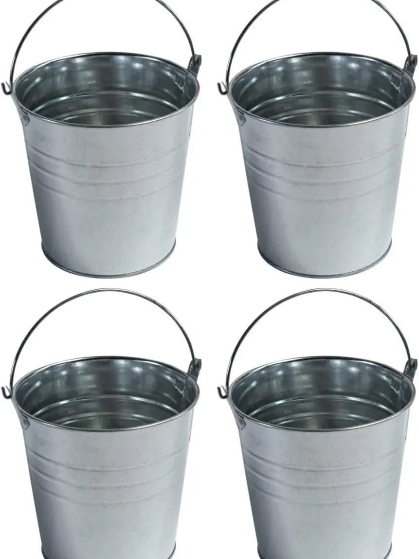 4 Metal Buckets 5 inch X 5 inch Galvanized Pail with handles for Wedding Decorations,Centerpieces for Party,Garden Planters