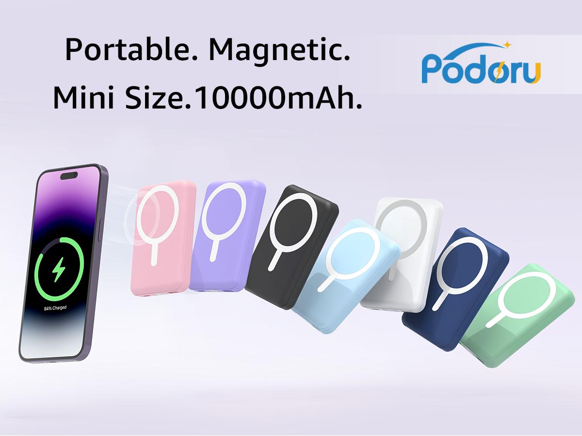 Podoru 10000mAh Magnetic Power Bank | 22.5W Fast Charging + 15W Wireless | Charge 3 Devices Simultaneously | LED Display | Portable Charger for iPhone & Android