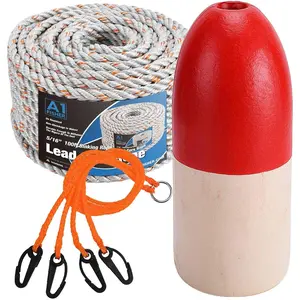 5/16" Dia-100' Leaded Core Rope with 13.8''x5.9'' Red/White Crab Trap Deep Water Float Buoy, 4 Arm Trap Harness Combo