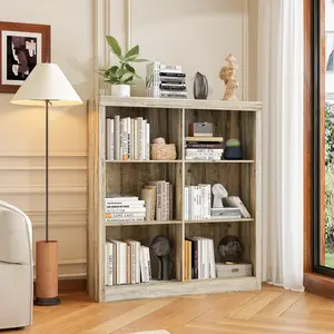 Garvee 6 Cube Storage Organizer, 3 Tiers Display Shelf, Cubby Bookshelf, Modern Bookcase, Wooden Open Bookshelf for Bedroom, Classroom, Office, Grey