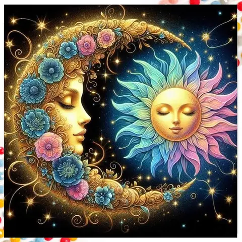Sun & Moon Pattern DIY Diamond Arts Colorful Painting Kit, DIY 5D Diamond Arts Colorful Painting Kit, Wall Art Decor for Home, Crafts, Diamond Painting Kits, DIY Craft Supplies