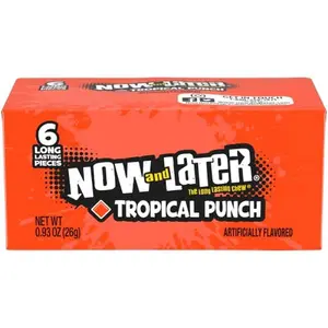 Now & Later Original Taffy Chews Candy, Tropical Punch, 0.93 Ounce Bar, Pack of 24