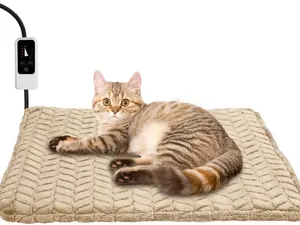 Pet Heating Pad, Adjustable Temperature Dog Cat Heating Pad with Timer, Waterproof Heated Dog Bed with Chew Resistant Cord, Auto Power-Off Indoor Pet Heated Mat for Dogs and Cats