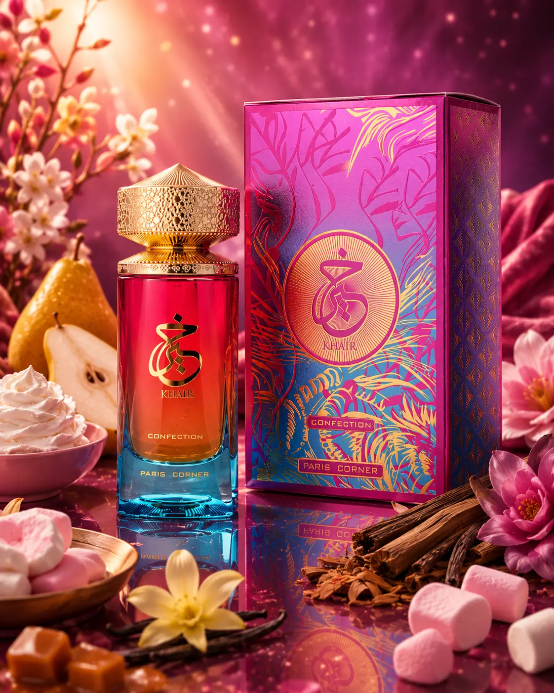 Paris Corner Khair Confection Eau de Parfum, 3.4 oz Sweet Gourmand Fragrance for Women with Notes of Marshmallow, Vanilla & Pear, Single Bottle