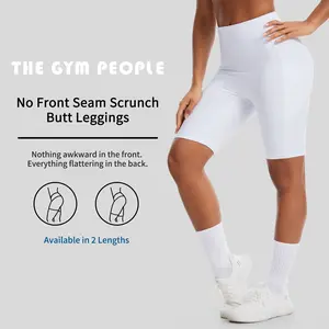 THE GYM PEOPLE Women's 5"/8" High Waist Scrunch Butt Lifting Yoga Shorts No Front Seam Stretchy Ruched Swim/Running/Workout Shorts with Pockets