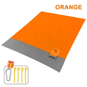 Extra-Large Outdoor Folding Beach Mat (Orange & Grey) | 140 x 200 cm Picnic Blanket | Two-Person, Sand-Proof, Moisture-Resistant, Portable Camping Mat