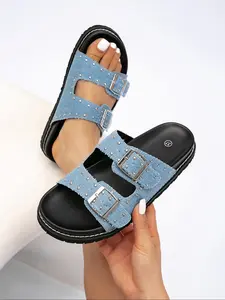 Summer New Thick Sole Open Toe Fashion Comfortable Slip-On Flat Sandals, Buckle Birkken Shoes Women Casual Beach Shoes