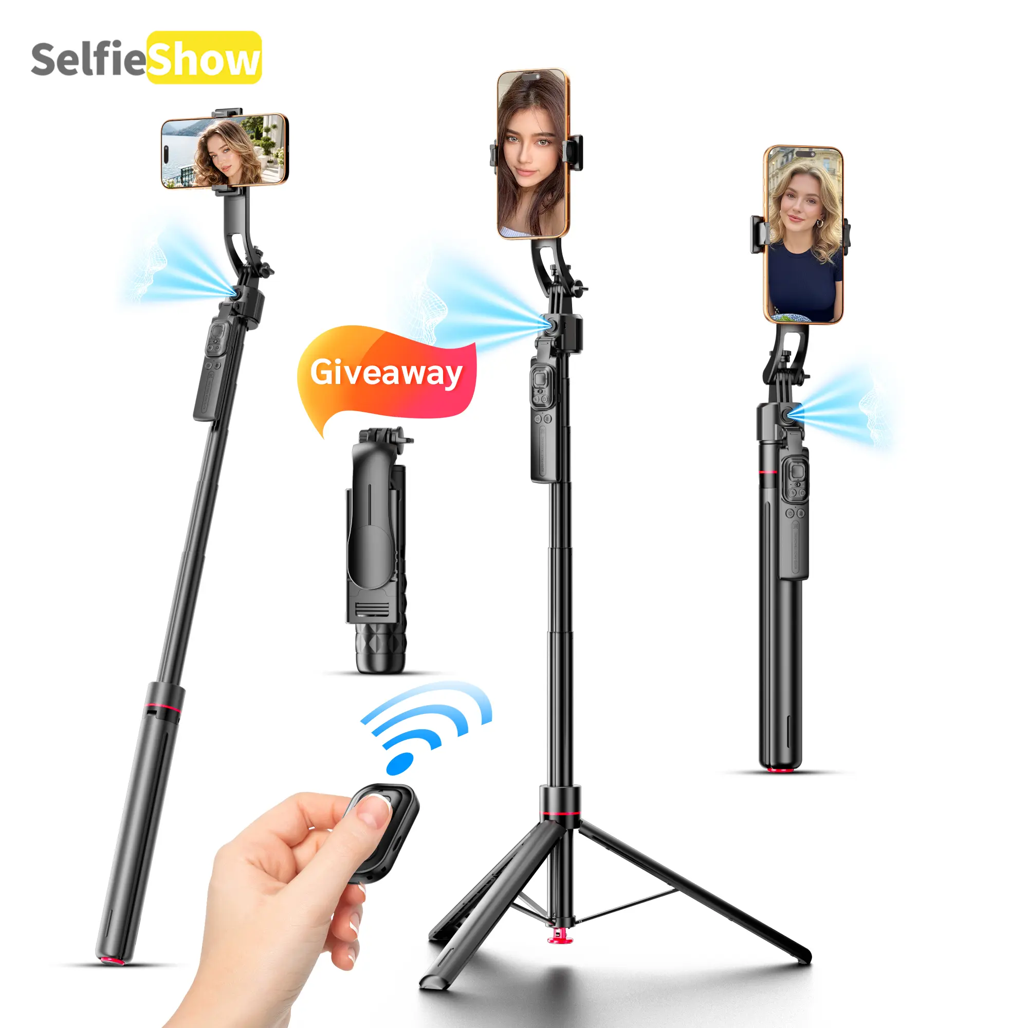 【Giveaway】70"AI Face Tracking Selfie Stick Tripod with Auto Open Stand, 1.76M Hands-Free Phone Tripod, Smart Gesture Control & Remote for TikTok Creators, Vlog, Travel Videos + Free Mini Selfie Stick