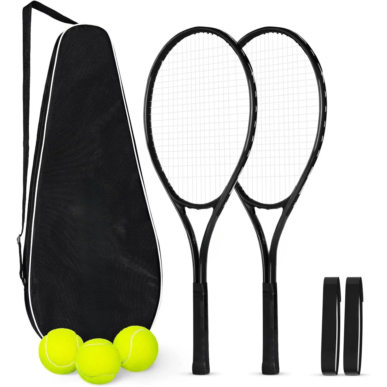 Tennis Rackets Set for Adults, 2 Player Pre-Strung Tennis Racquets, 2 Overgrip Tapes,3 Balls, and 4 Carrying Bag, Outdoor Recreational Sport for Beginner, Men, Women