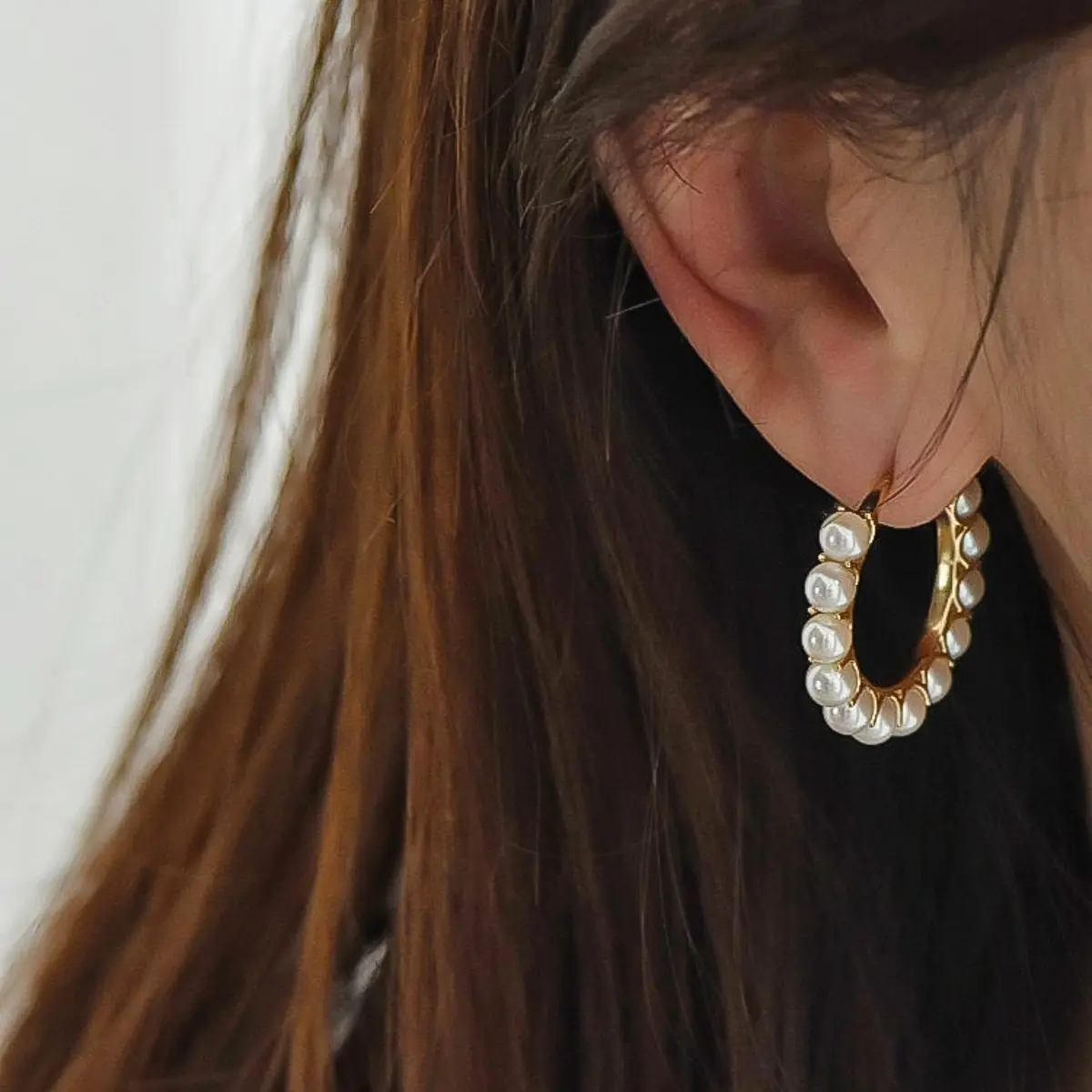 Women's Minimalist Beaded Pearl Hoop Earrings, Clip-On Costume Jewelry for Gentle Daily Wear and Commute, Pearl Hoops, Clip On Earrings, Pearls Earrings