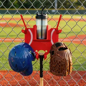 Baseball and Softball Dugout Organizer, Fence-Mounted Hanging Rack for Bats Helmets Gloves Drinks, Portable and Space-Saving (Black)