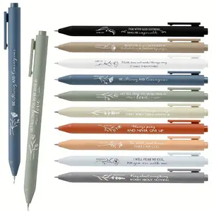 10pcs Inspirational Christian Ballpoint Pens, Motivational Bible Verses, Religious Gifts for Men & Women, Bohemian Colors, Plastic Material, Aesthetic Pens