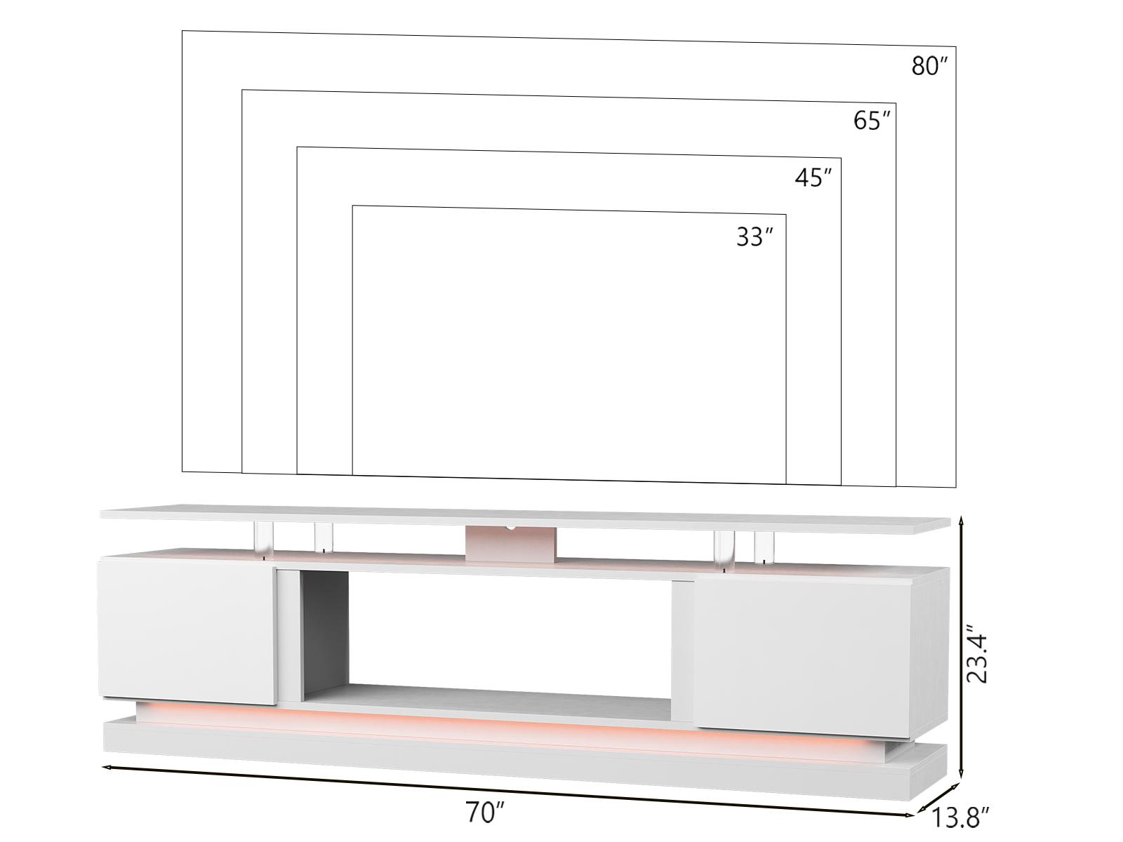 【TV STAND ONLY】oneinmil 70 Inch White TV Stand, Modern Entertainment Center with Storage, Media Console for Living Room&Bedroom circle dinner table coffee  rectangular wooden cookie  lounge sofa side couch pantry cabinet Bathroom Adjustable Tall square